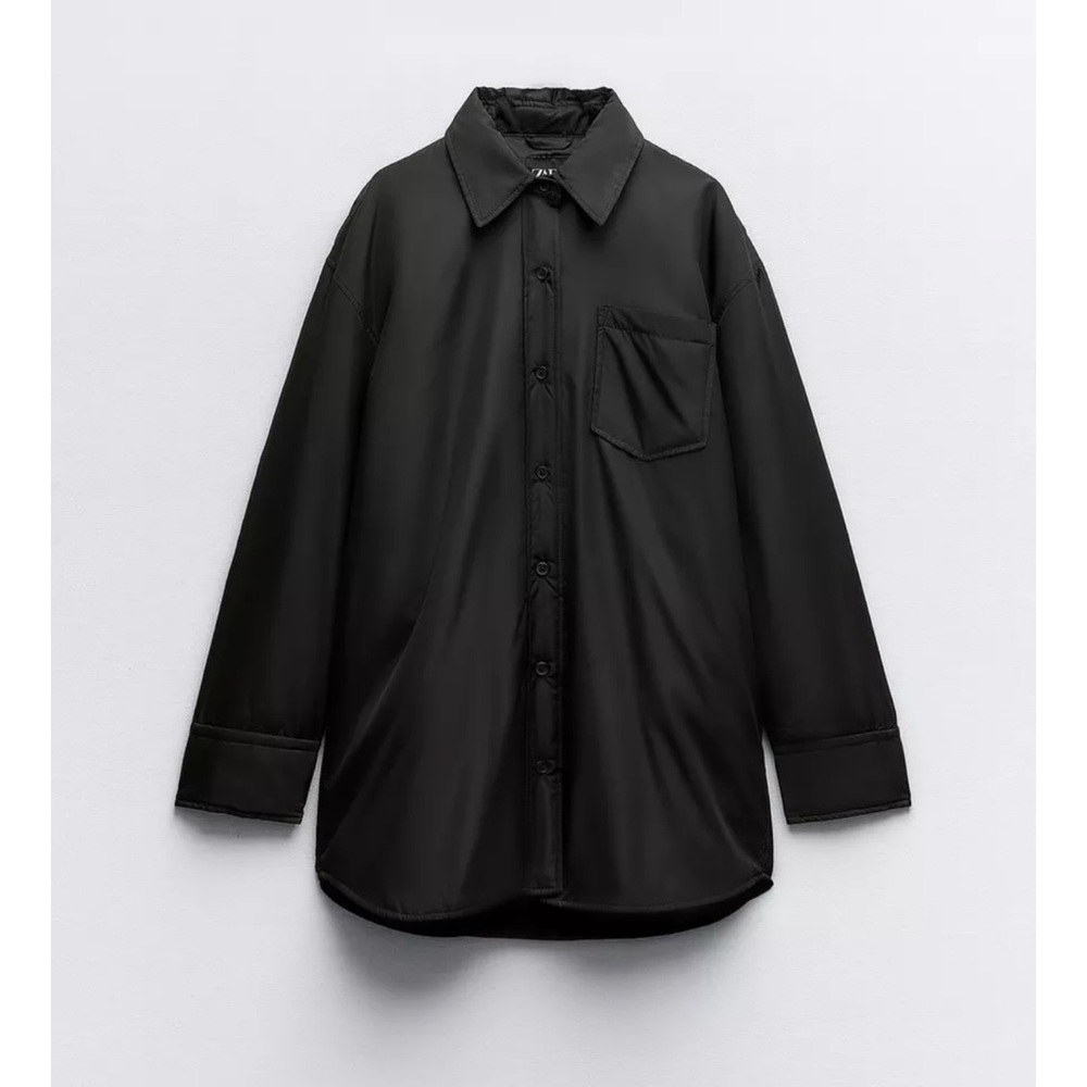 ZARA WATER REPELLENT QUILTED OVERSHIRT S Black